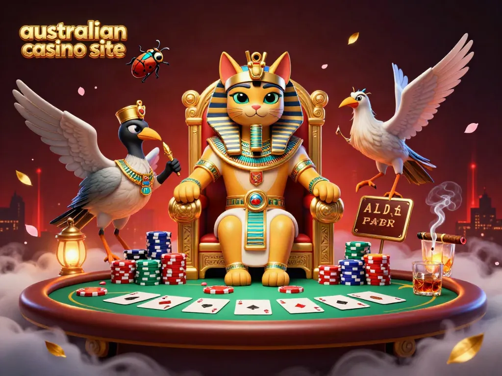 Experience the vibrant excitement of an australian casino site with cartoon characters in a rich, lively setting.