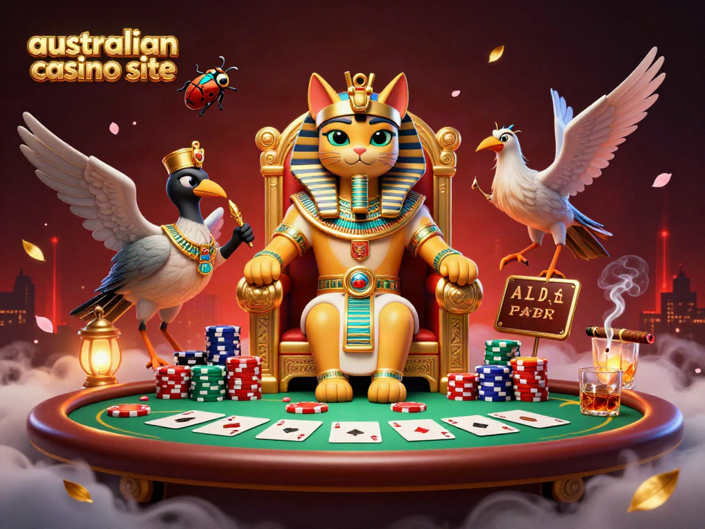 Experience the vibrant excitement of an australian casino site with cartoon characters in a rich, lively setting.