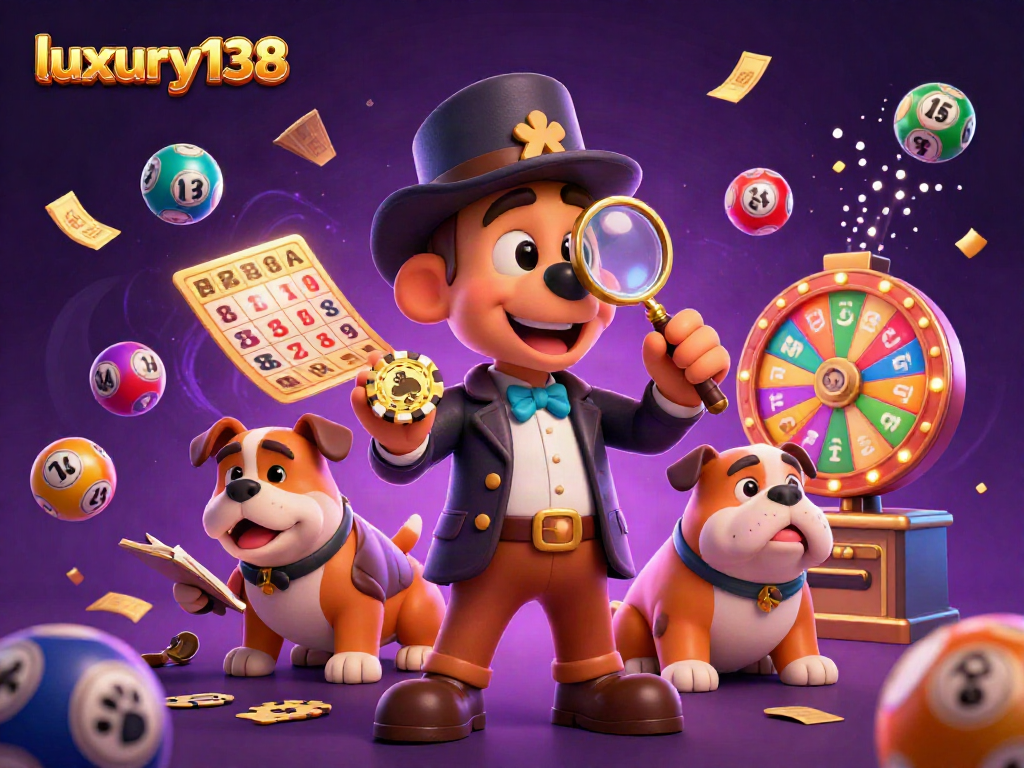 Menangkap momen seru di luxury138 dengan detektif dan bola lotere yang melambung.