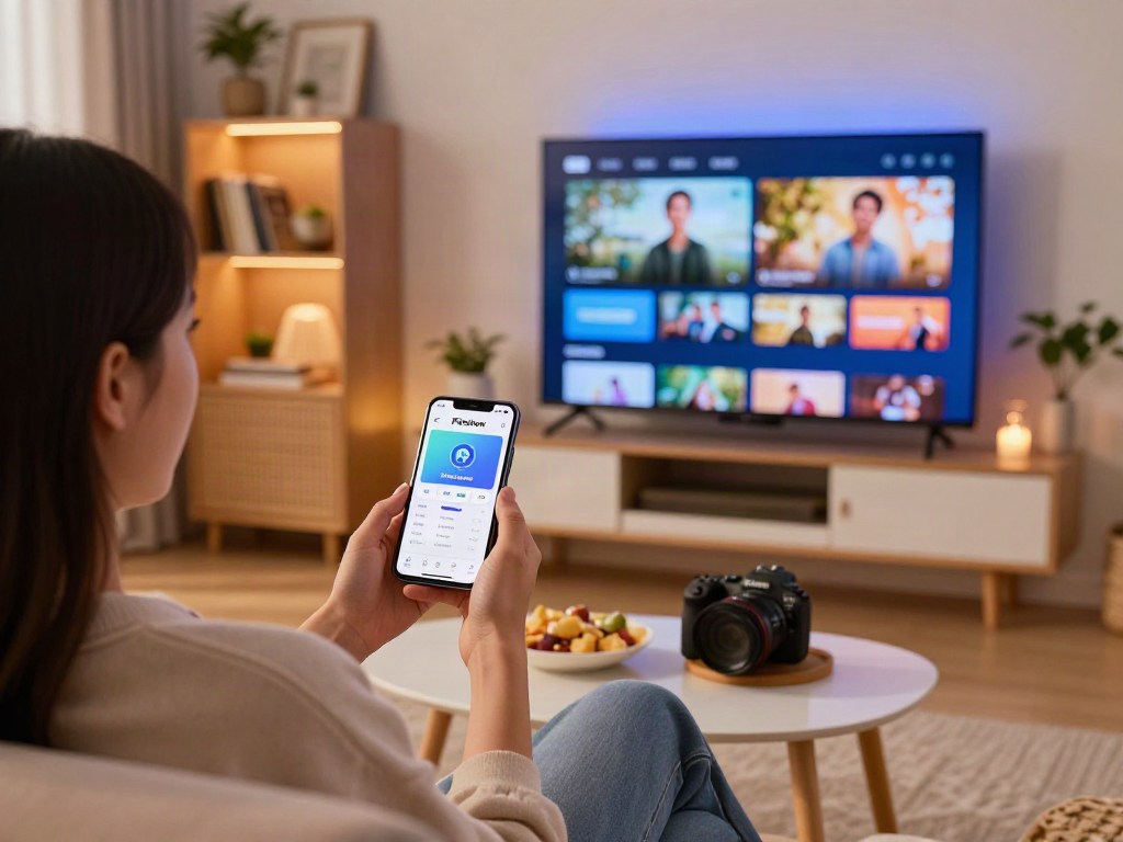 Pikashow APK showcased on smartphone in cozy entertainment setup with snacks and ambiance.