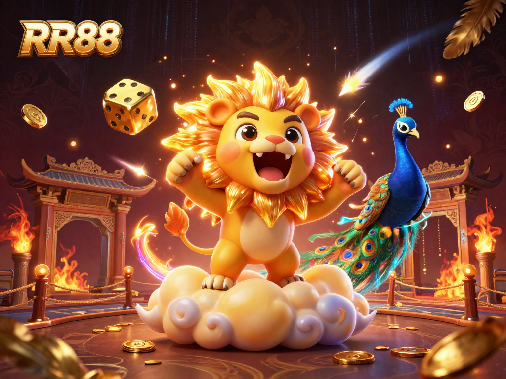 Bet on big wins at RR88 with a vibrant 3D casino illustration showcasing golden dice and exciting gaming elements.