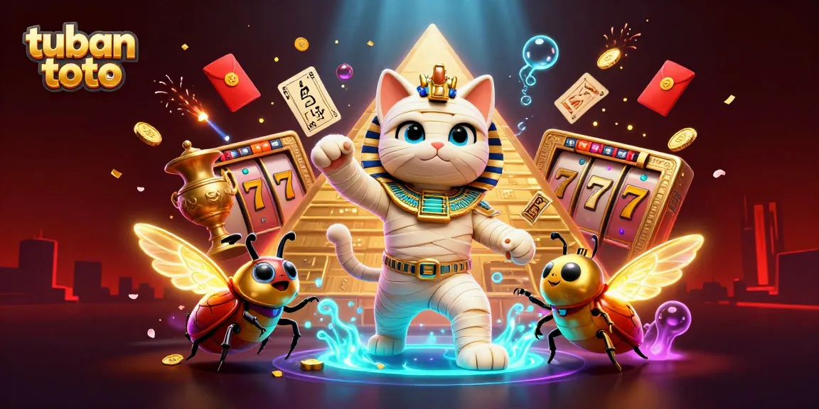 Engage in thrilling gameplay with tuban toto featuring a dynamic scene of an Egyptian mummy cat in a casino setting.