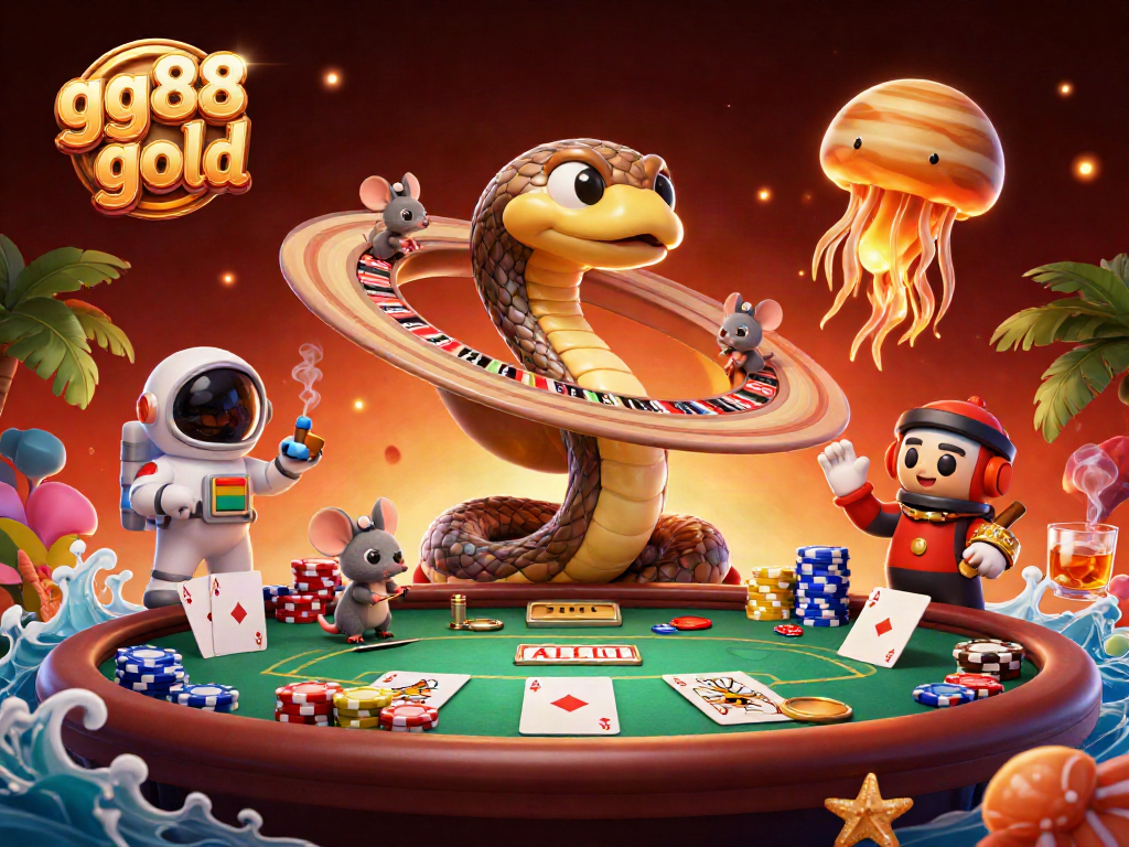 Engage with the vibrant gg88 gold casino scene featuring a Saturn ring snake, exploring interactive bets.