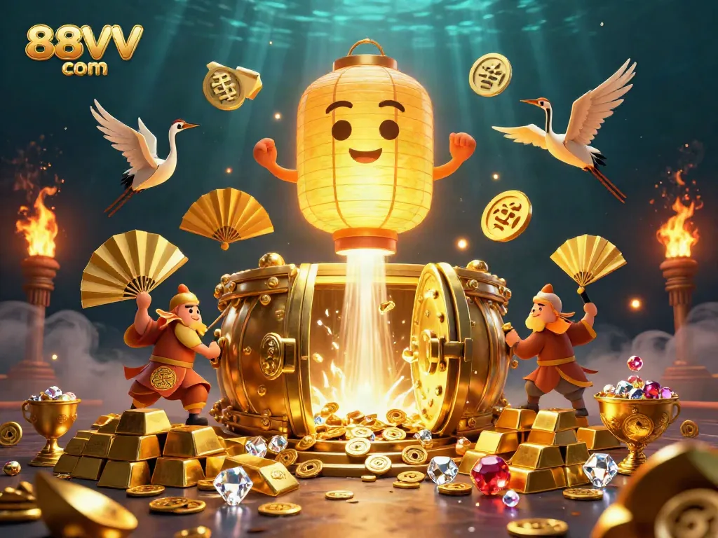 Experience the thrill of fortune with 88VV com at an animated casino filled with golden treasures.
