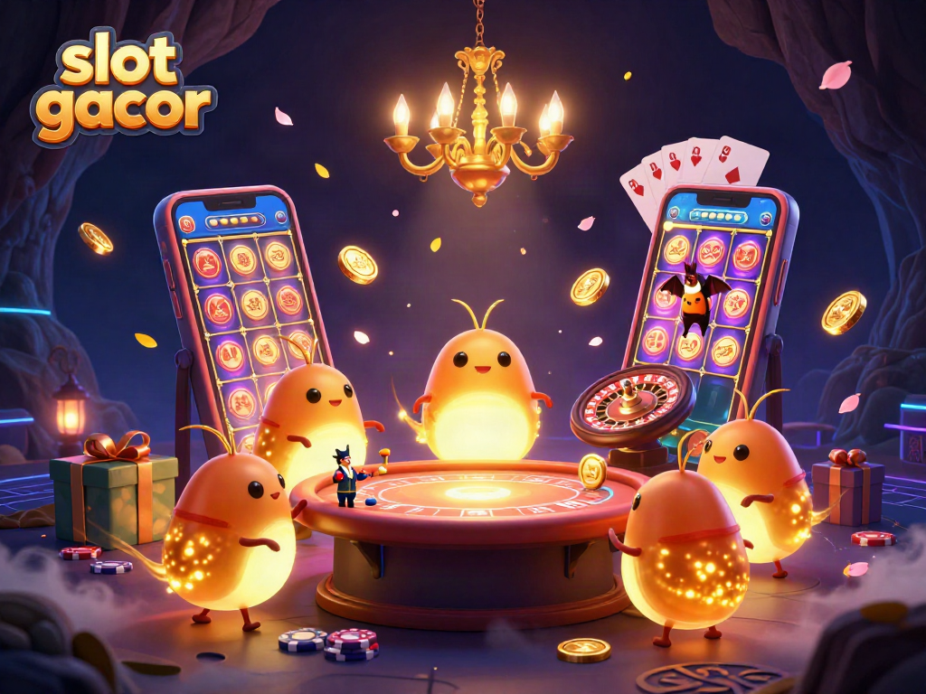 Engage with the thrilling experience of slot gacor in a vibrant 3D casino scene.