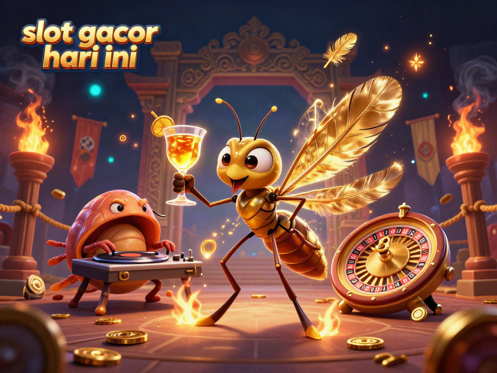 Experience the thrill of slot gacor hari ini with a lively mascot and captivating casino elements.